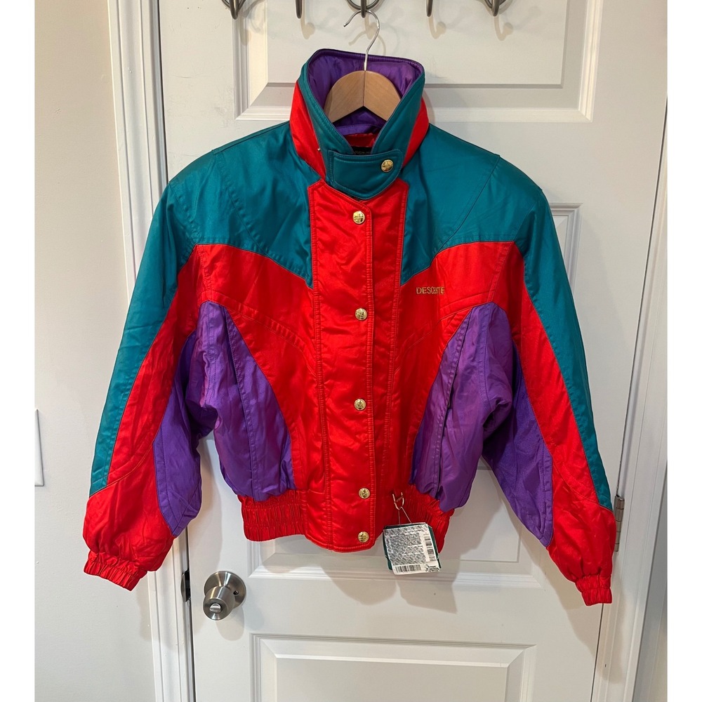 Vtg Descente Ski Jacket Womens 6 Red Teal 90s Colorblock Vail 1996 lift Ticket